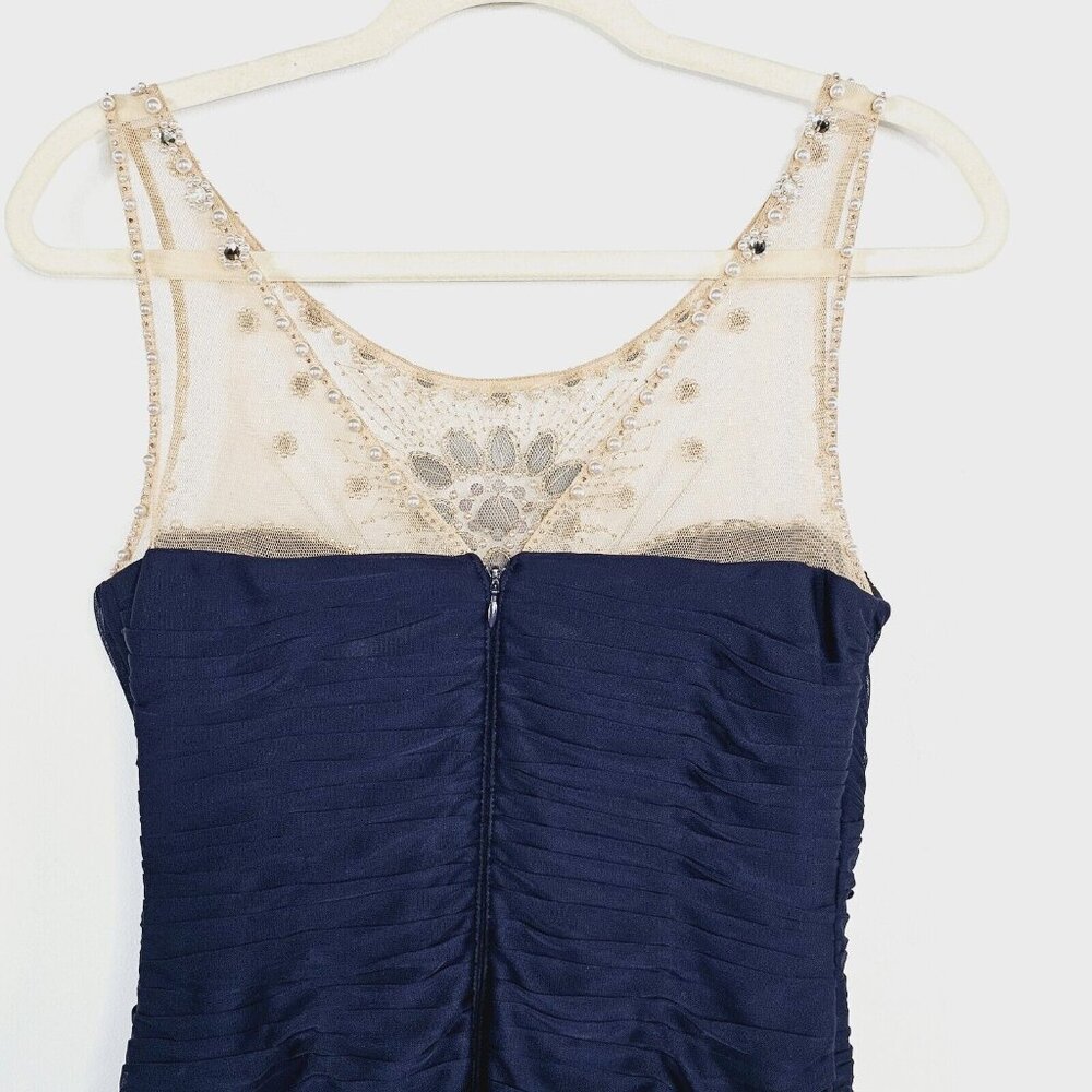 Adrianna Papell Illusion Bodice Jersey Sheath Dress Womens 6 Navy Mini Cocktail - Picture 13 of 16